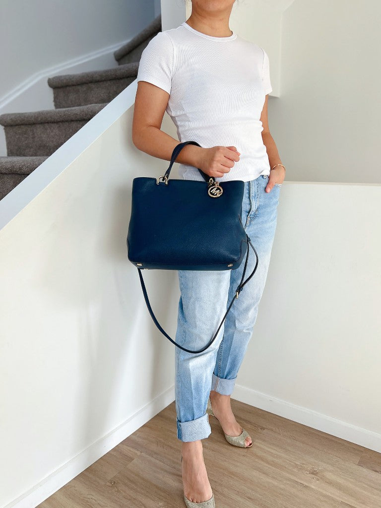 Michael Kors Navy Leather Triple Compartment 2 Way Shoulder Bag Excellent