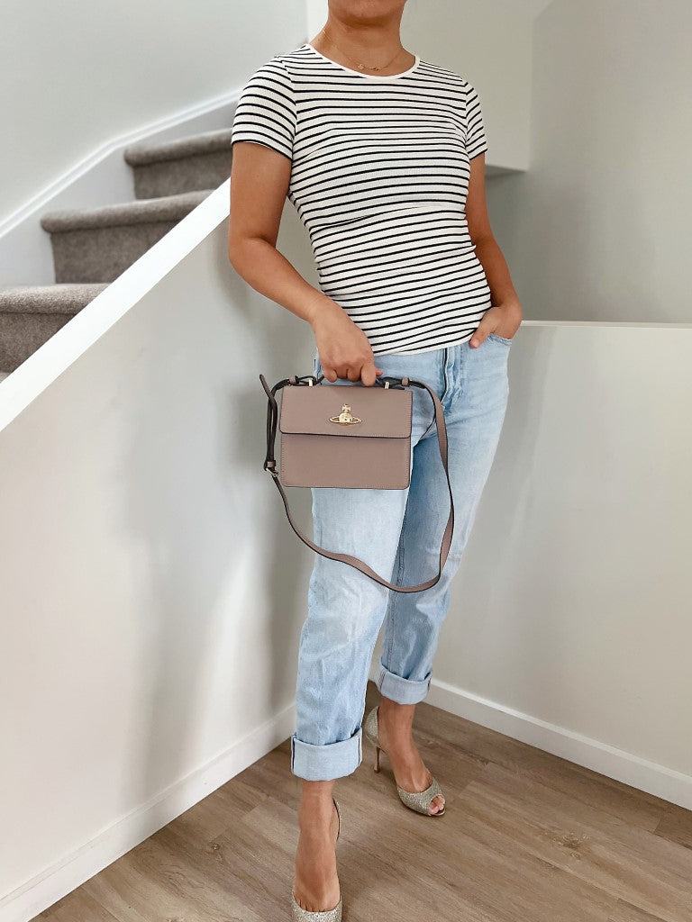 Vivienne Westwood Taupe Leather Front Logo 2 Way Shoulder Bag Like New