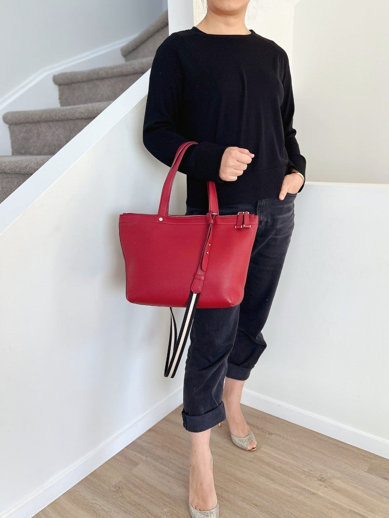 Bally Maroon Leather Front Logo Shopper 2 Way Shoulder Bag Excellent