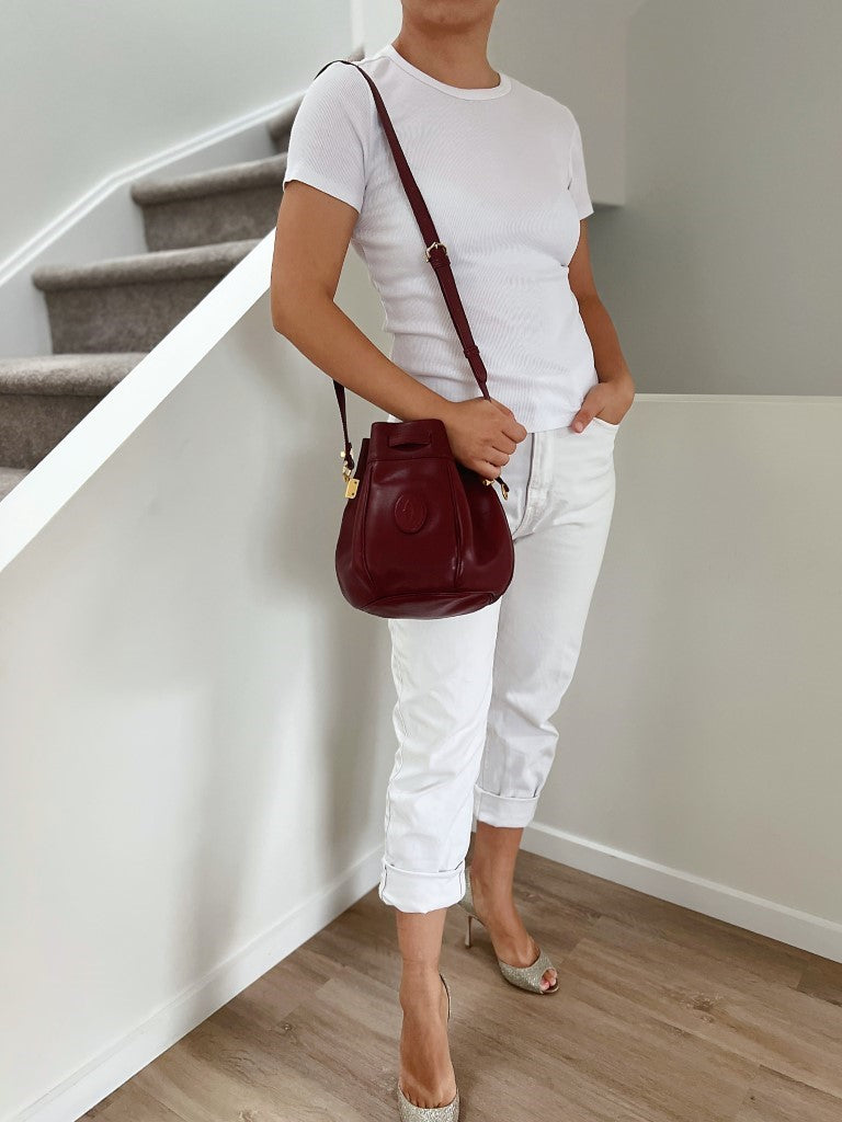 Cartier Signature Bordeaux Leather Front Embossed Logo Crossbody Shoulder Bag