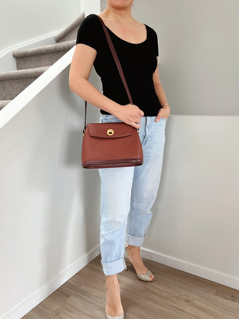 Valentino Caramel Leather Turn Lock Doctor 2 Way Shoulder Bag Excellent