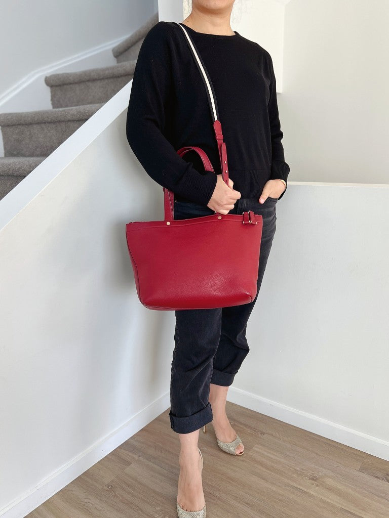 Bally Maroon Leather Front Logo Shopper 2 Way Shoulder Bag Excellent