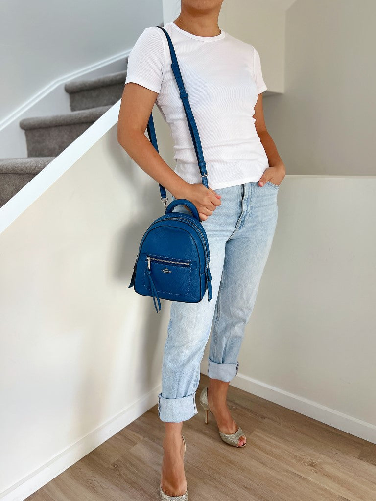 Coach Blue Leather Front Logo 3 Way Mini Backpack Like New