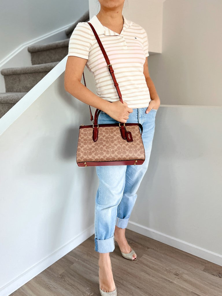 Coach Caramel Leather Monogram Triple Compartment 2 Way Shoulder Bag Like New