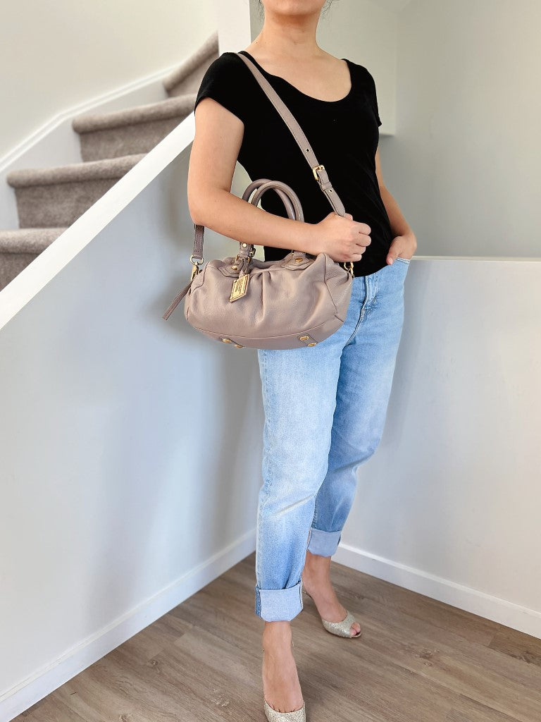 Marc Jacobs Taupe Leather Classic Q 2 Way Shoulder Bag