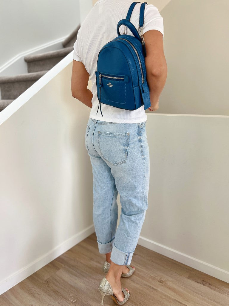 Coach Blue Leather Front Logo 3 Way Mini Backpack Like New