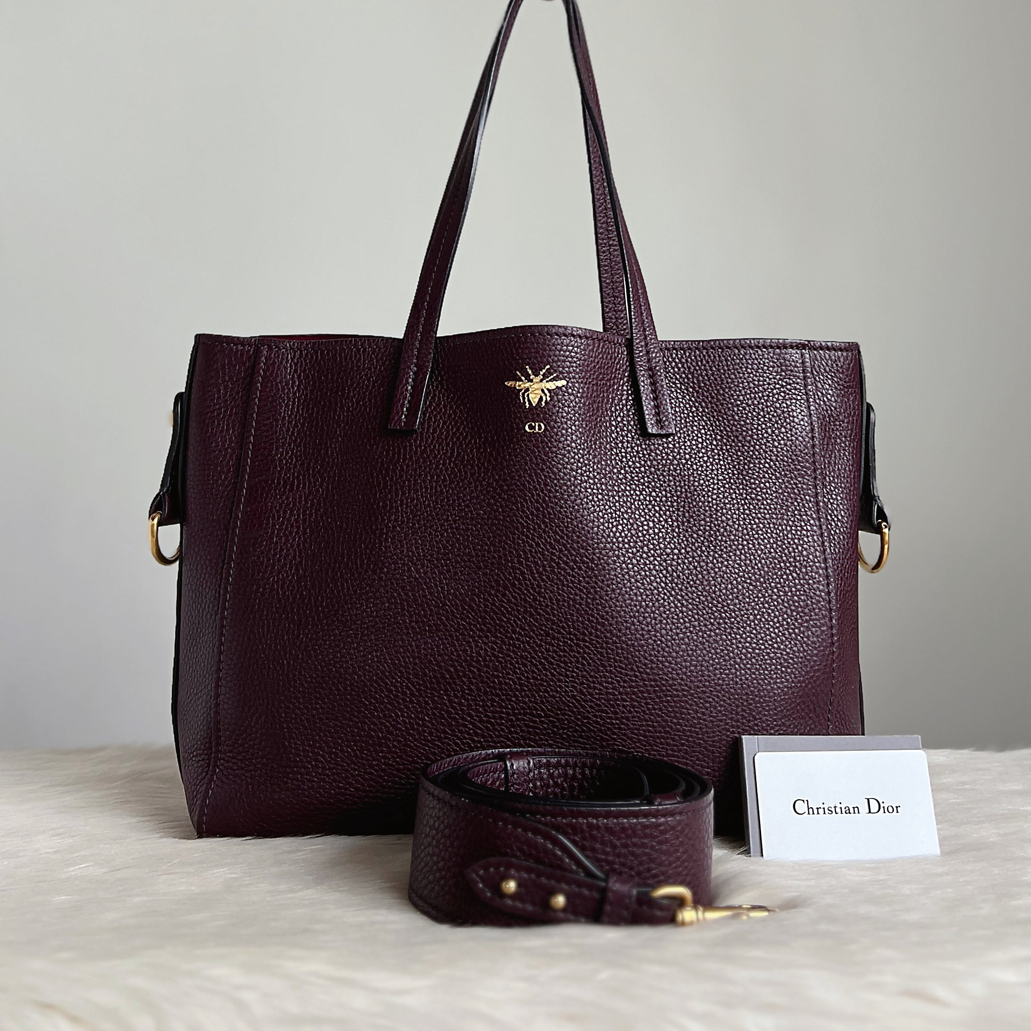 Christian Dior Bordeaux Leather Large 2 Way Shoulder Bag Excellent