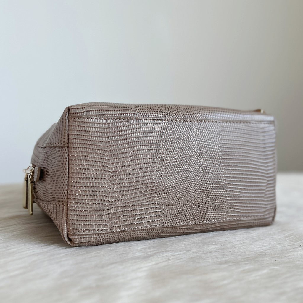 Calvin Klein Patterned Taupe Leather Front Logo 2 Way Shoulder Bag Like New