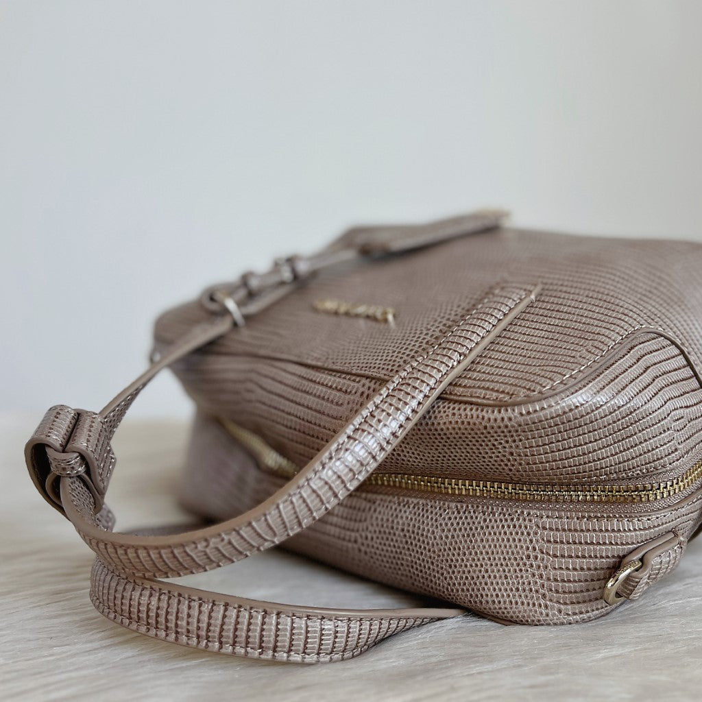 Calvin Klein Patterned Taupe Leather Front Logo 2 Way Shoulder Bag Like New