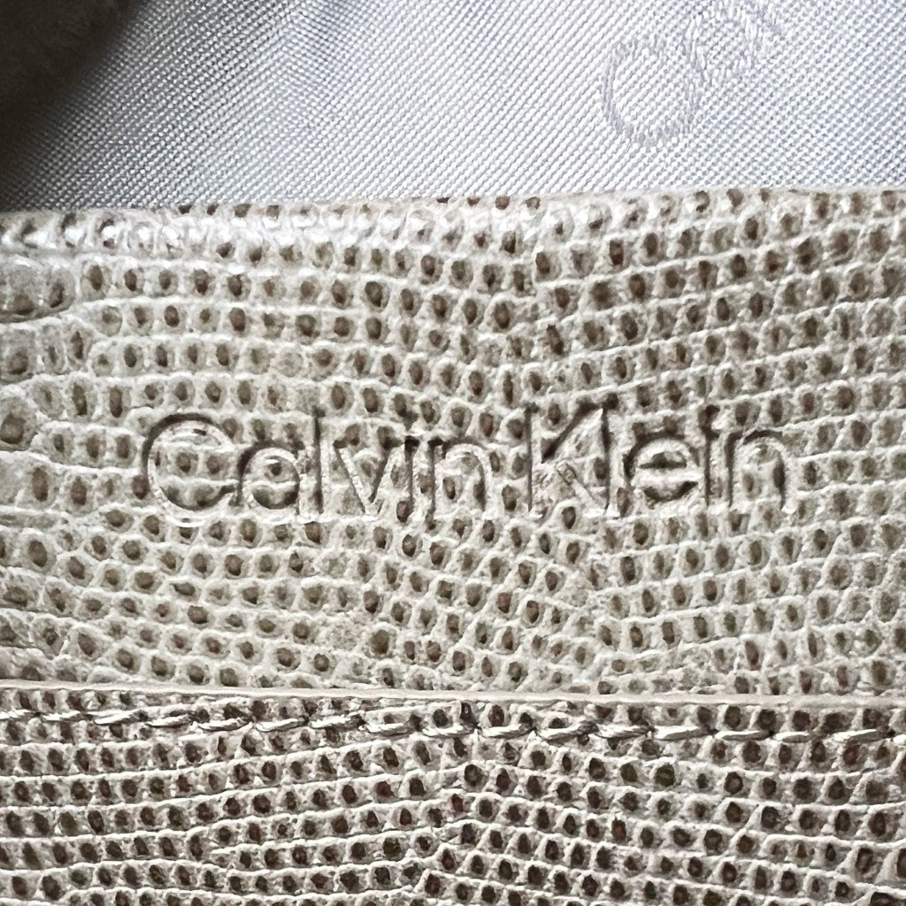 Calvin Klein Patterned Taupe Leather Front Logo 2 Way Shoulder Bag Like New