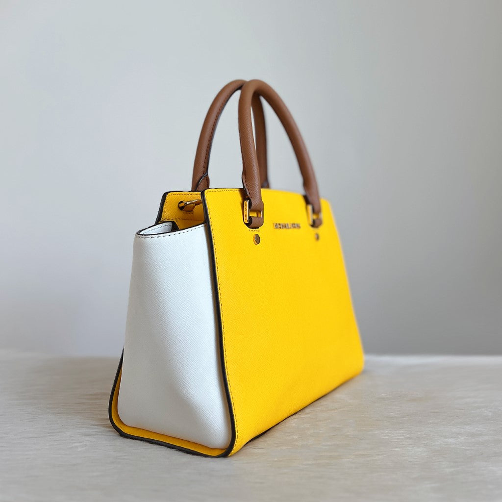 Michael Kors Tri-Tone Leather Front Logo Career 2 Way Shoulder Bag