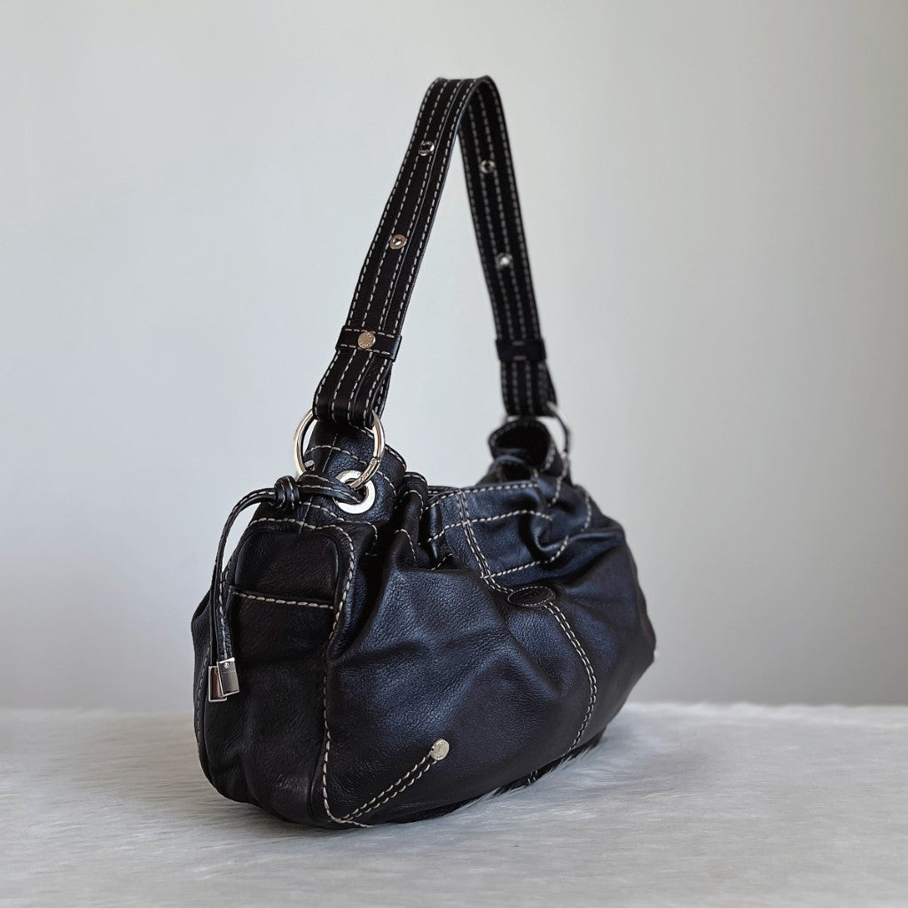 Tod's Chocolate Leather Side Detail Front Logo Shoulder Bag Excellent