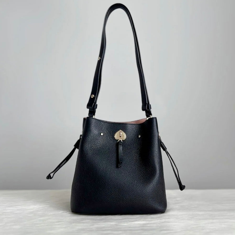 Kate Spade Black Leather Triple Compartment Bucket Shoulder Bag Excellent