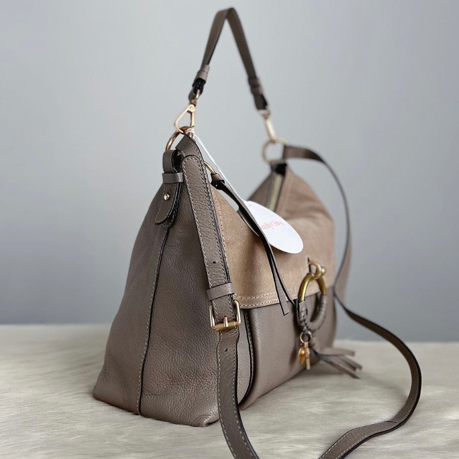 See by Chloe Taupe Leather Suede Ring Detail 2 Way Shoulder Bag Excellent