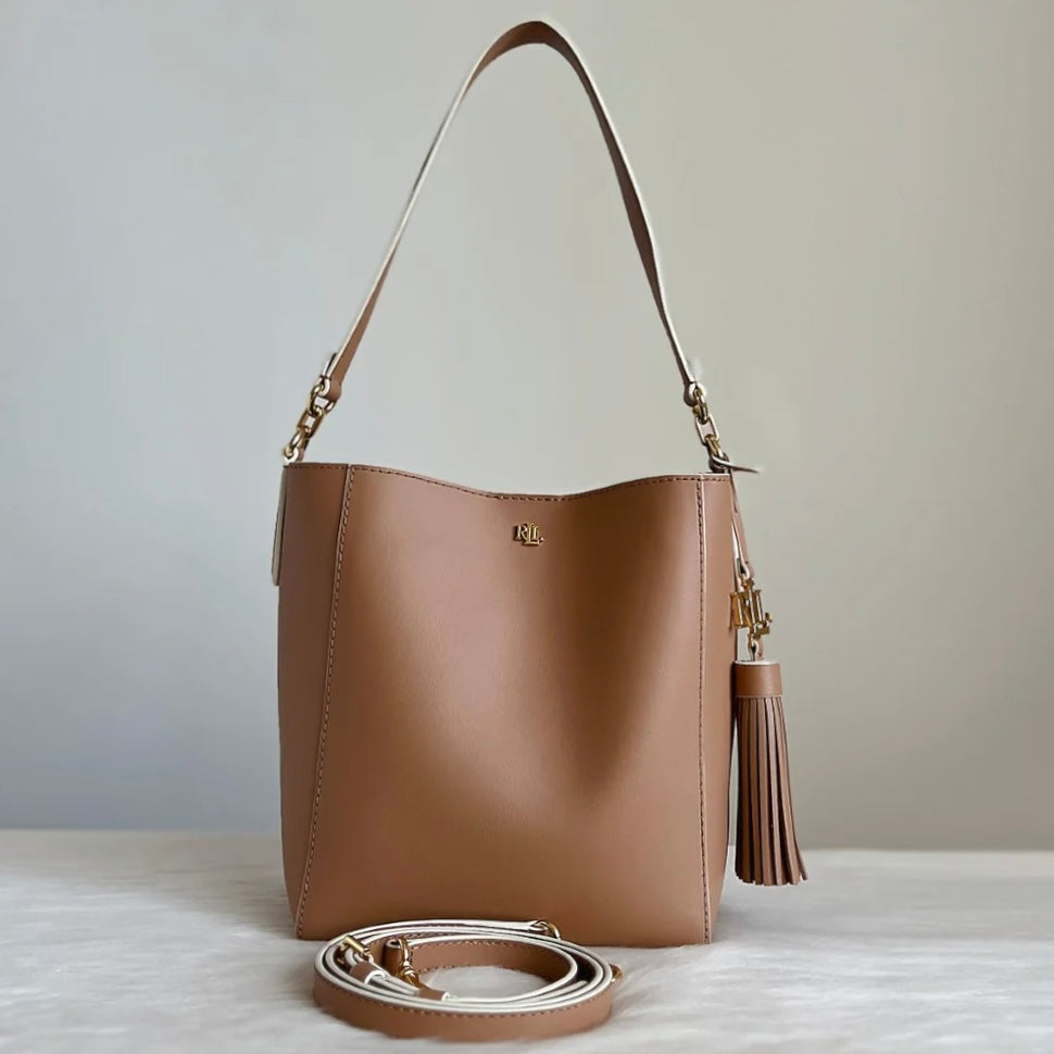 Ralph Lauren Mocca Leather Bucket 2 Way Shoulder Bag Like New