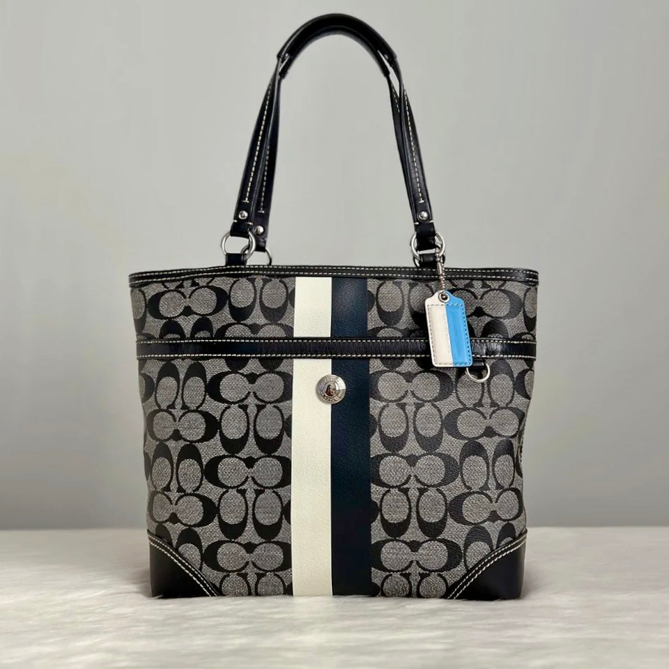 Coach Black Leather Monogram Colour Block Detail Shoulder Bag Excellent