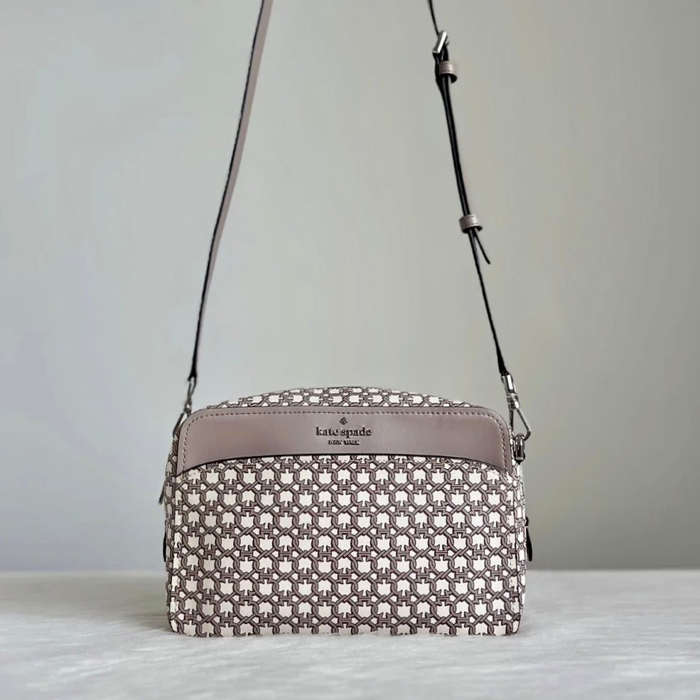 Kate Spade Taupe Leather Heart Chain Pattern Crossbody Shoulder Bag Like New