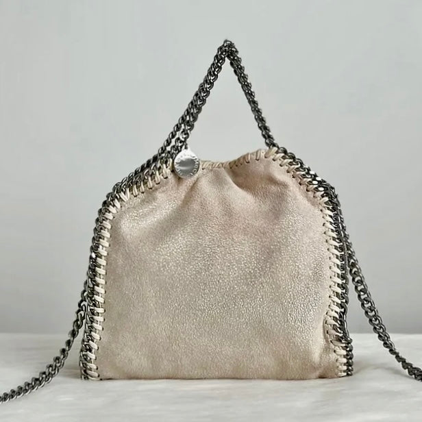 Stella Mccartney Metallic Beige Signature Falabella Mini 2 Way Crossbody Shoulder Bag Excellent