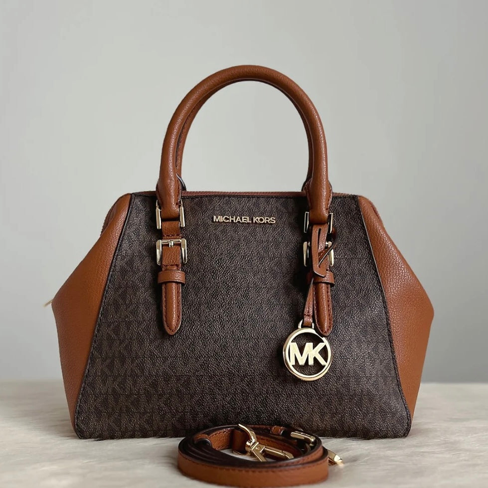 Michael Kors Caramel Leather Monogram 2 Way Shoulder Bag Like New