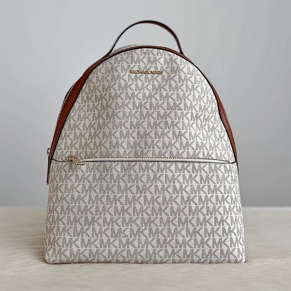 Michael Kors Caramel Leather Monogram Front Logo Backpack Like New