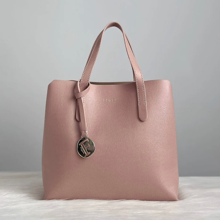 Furla Blush Pink Leather F Charm Tote Bag Like New
