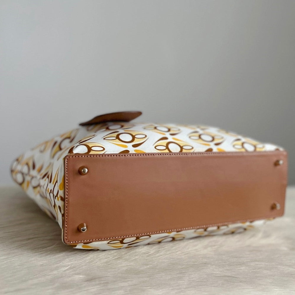 Anya Hindmarch Caramel Leather Patterned Canvas Shopper Shoulder Bag Excellent