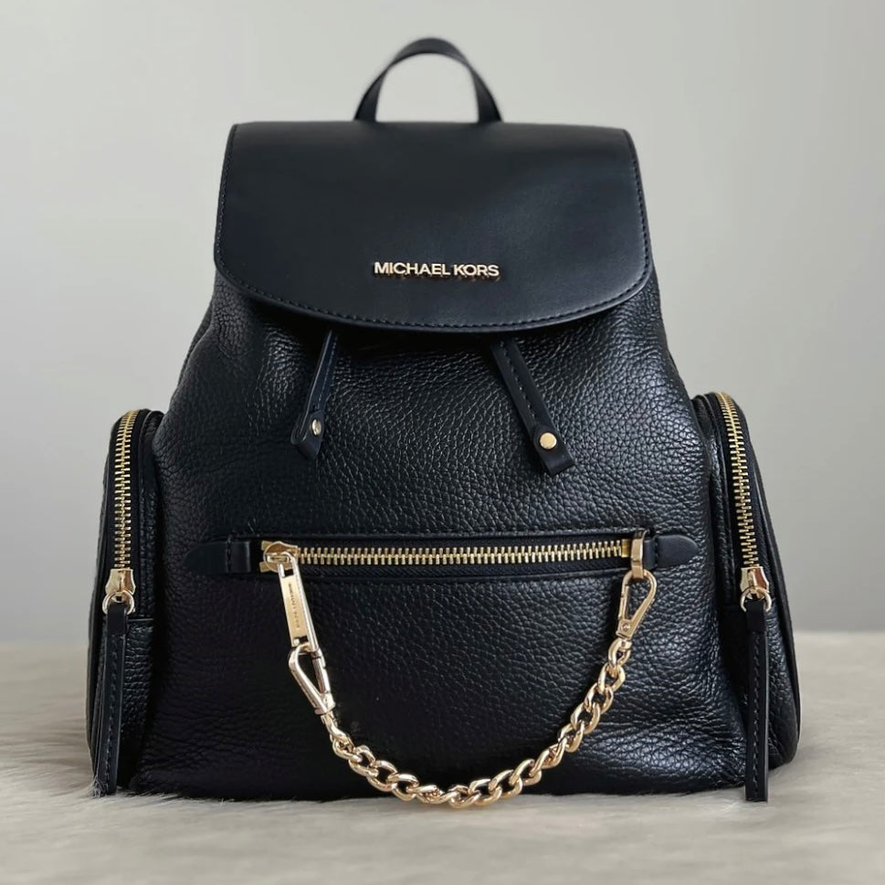 Michael Kors Black Leather Chain Detail Backpack Like New
