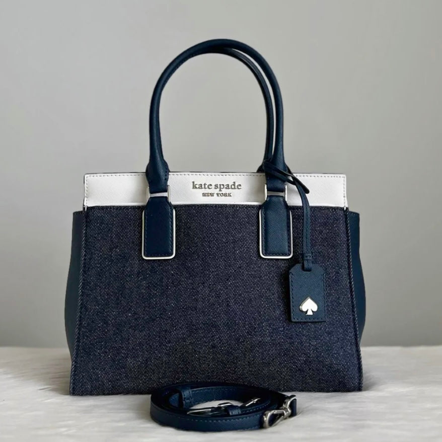 Kate Spade Two Tone Leather Denim Patchwork 2 Way Shoulder Bag Like New