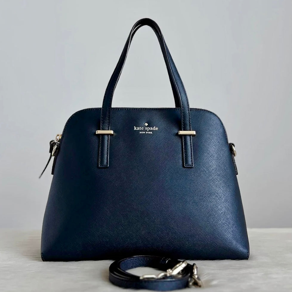 Kate Spade Black Leather Front Logo 2 Way Shoulder Bag Like New
