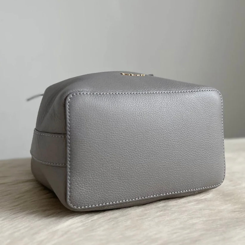 Furla Grey Leather Drawstring Bucket 2 Way Shoulder Bag Like New