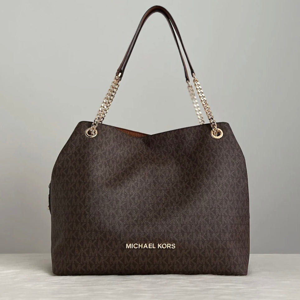 Michael Kors Caramel Leather Monogram Triple Compartment Shoulder Bag Like New