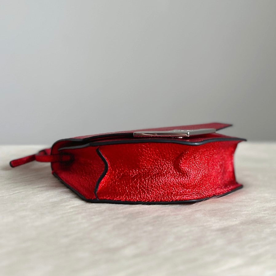 Calvin Klein Shiny Red Leather Crossbody Shoulder Bag + Pouch Like New