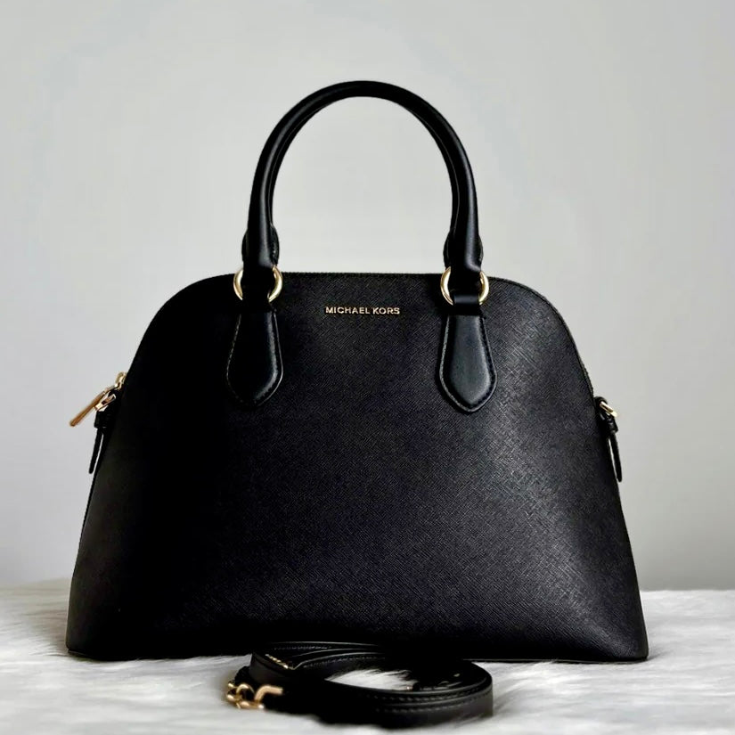 Michael Kors Black Leather Front Logo Alma 2 Way Shoulder Bag Like New