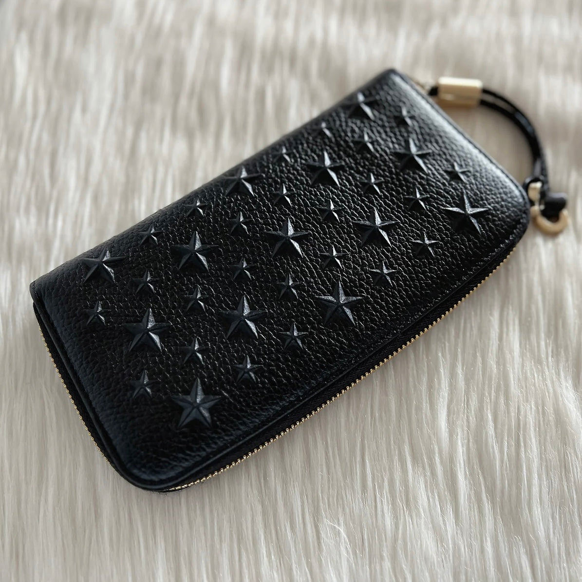 Jimmy Choo Black Leather Star Studs Zip Compartment Long Wallet Like New
