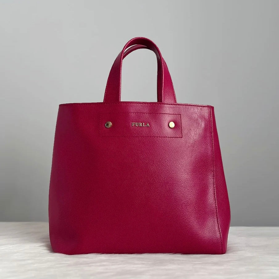 Furla Fuchsia Leather Triple Compartment Tote Bag Like New