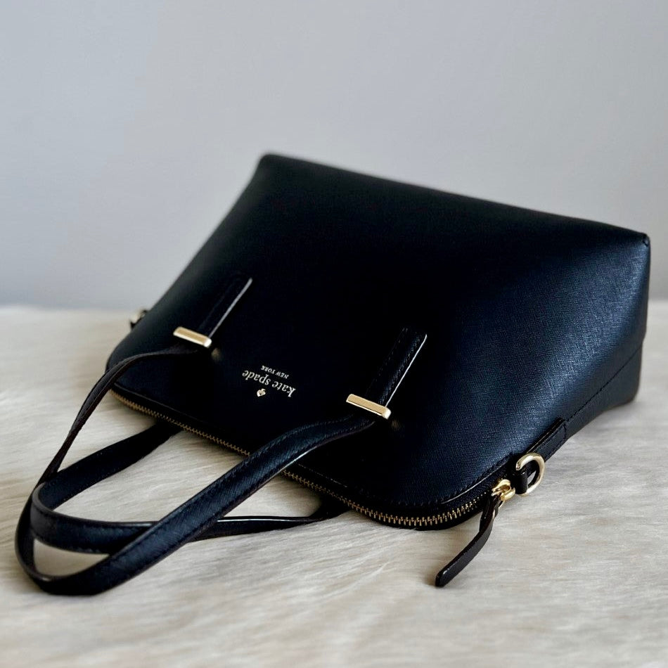 Kate Spade Black Leather Front Logo 2 Way Shoulder Bag Like New