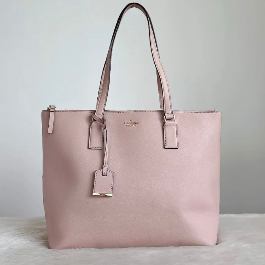 Kate Spade Leather Large Pink Tote good with signature Silver Spade