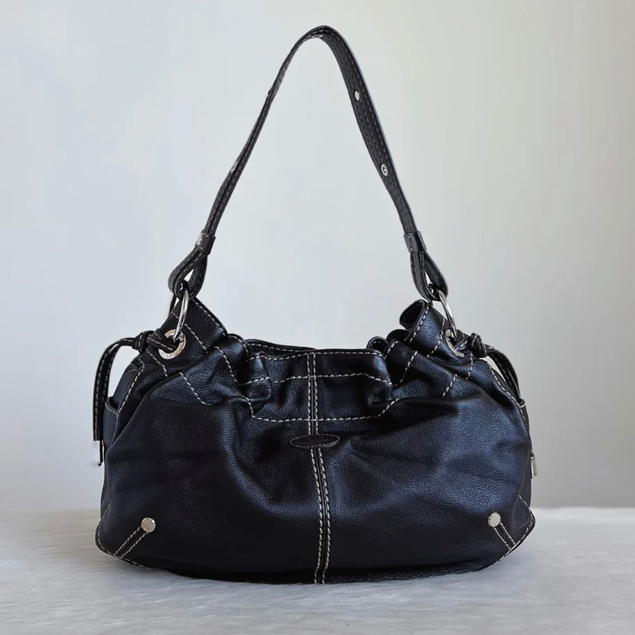 Tod's Chocolate Leather Side Detail Front Logo Shoulder Bag Excellent