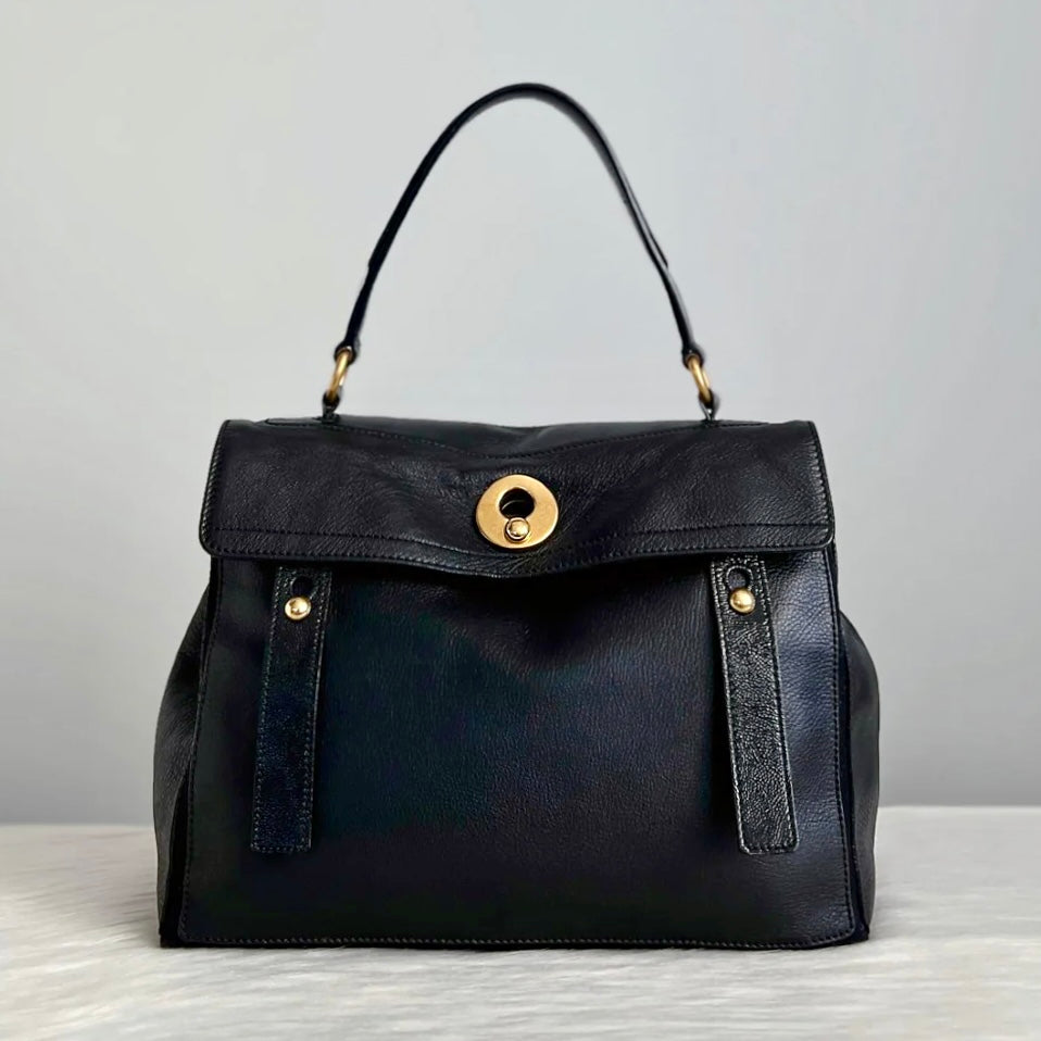 Yves Saint Laurent YSL Black Leather Muse Two Tote Bag Excellent