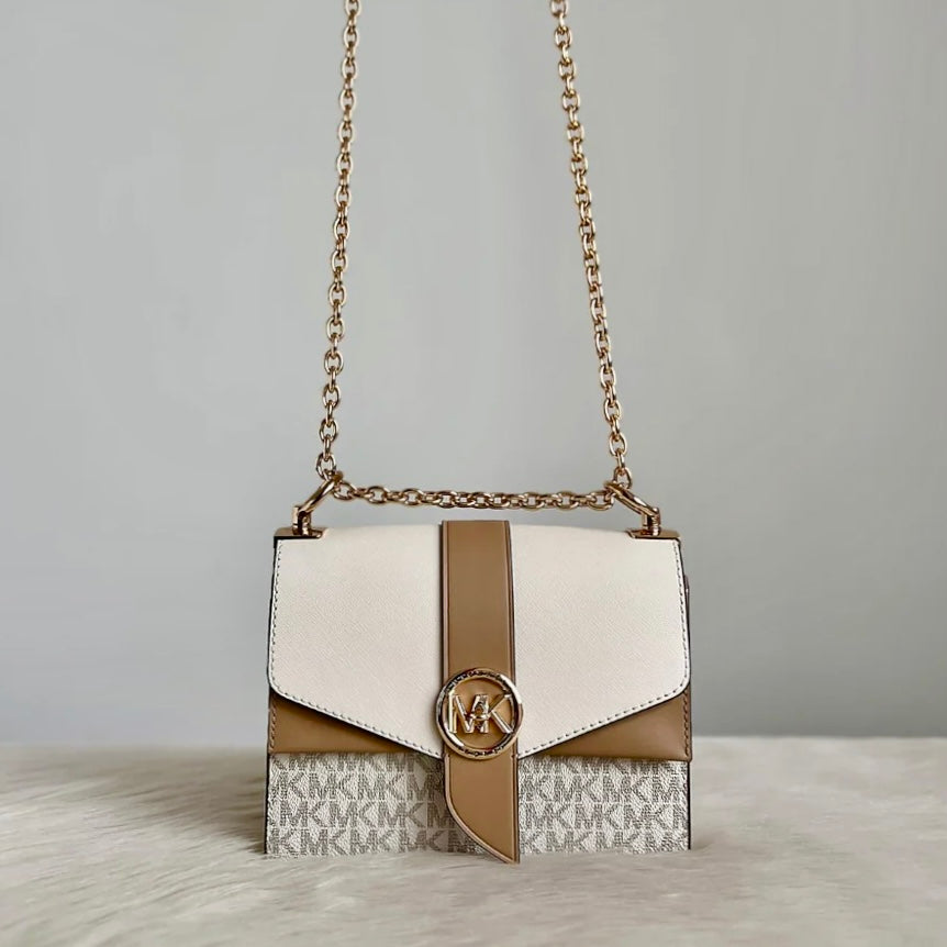 Michael Kors Two Tone Leather Monogram Patchwork 3 Way Shoulder Bag Like New