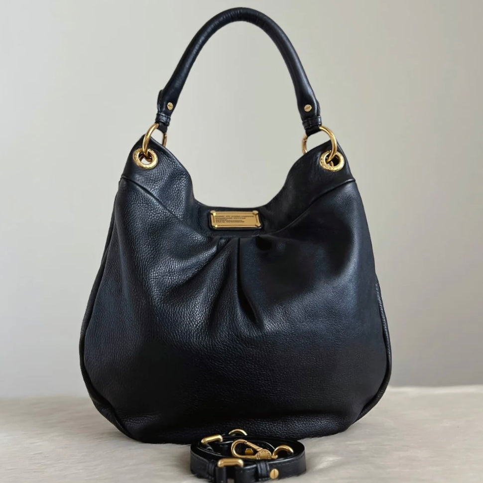 Marc Jacobs Black Leather Front Logo Slouchy 2 Way Shoulder Bag