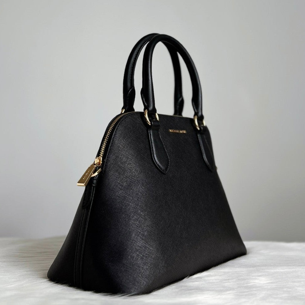 Michael Kors Black Leather Front Logo Alma 2 Way Shoulder Bag Like New