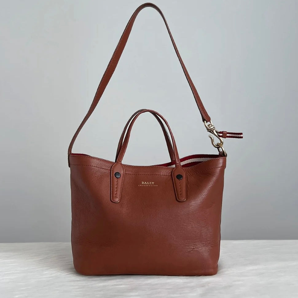 Bally Caramel Leather Front Logo Shopper 2 Way Shoulder Bag Excellent