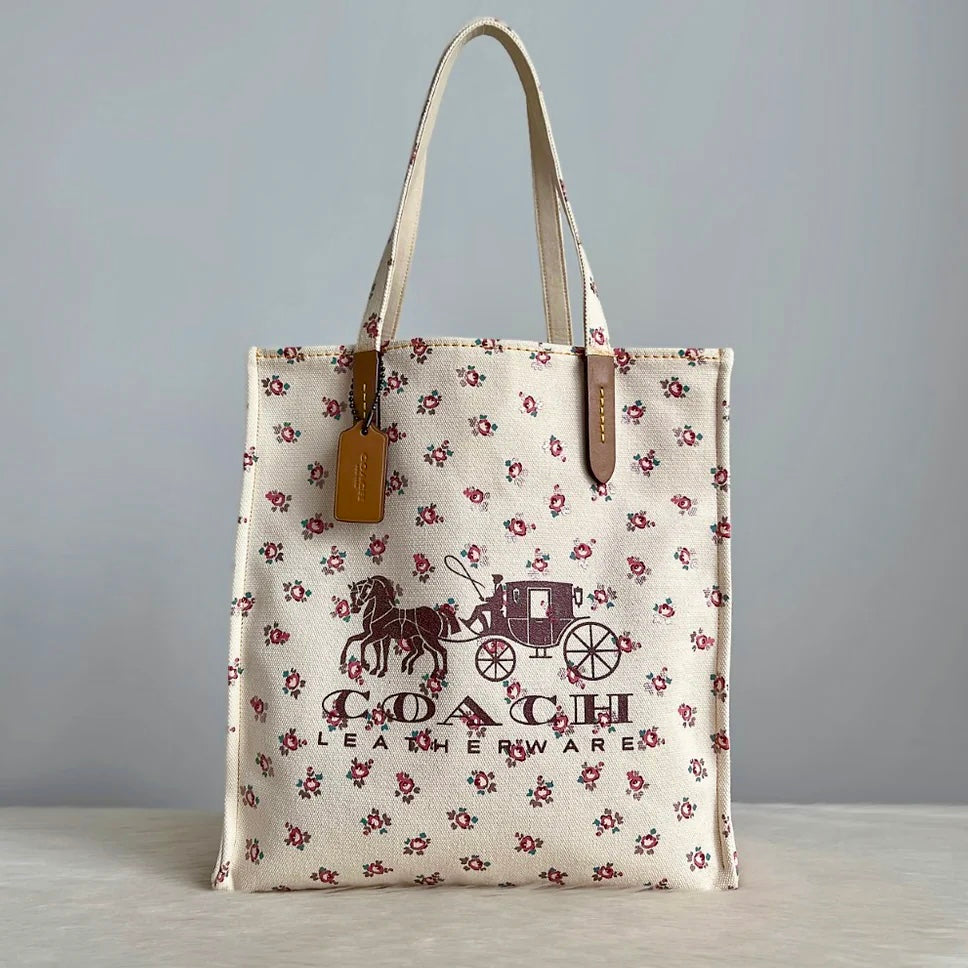 Coach Floral Signature Logo Carryall Book Tote Shoulder Bag Like New