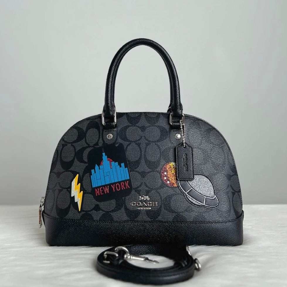Coach Black Leather Monogram Patchwork Alma 2 Way Shoulder Bag Like New