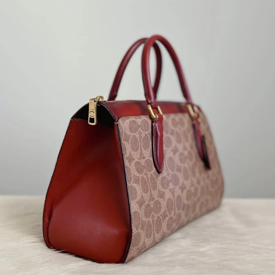 Coach Caramel Leather Monogram Triple Compartment 2 Way Shoulder Bag Like New