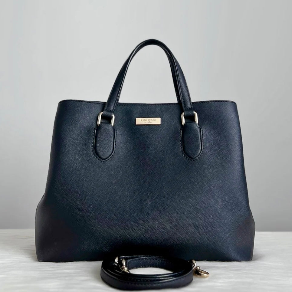 Kate Spade Black Leather Triple Compartment 2 Way Shoulder Bag Excellent