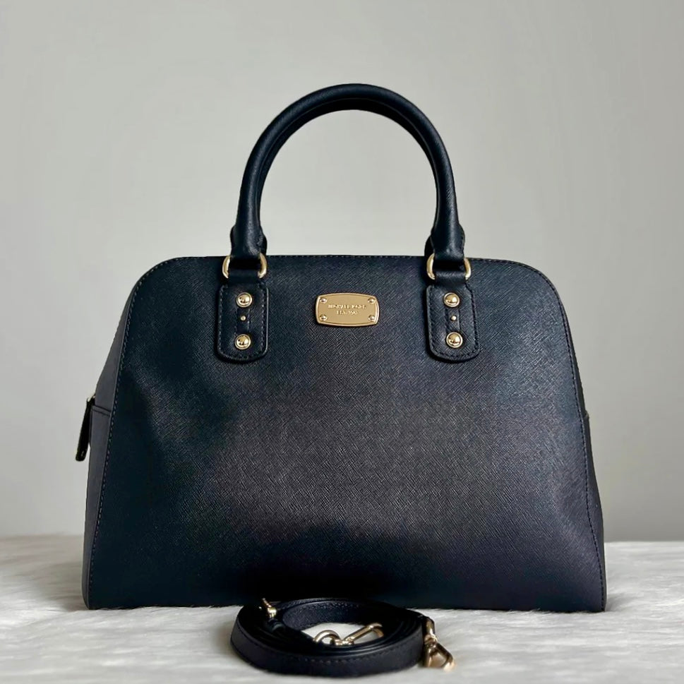 Michael Kors Black Leather Front Logo Career 2 Way Shoulder Bag Like New