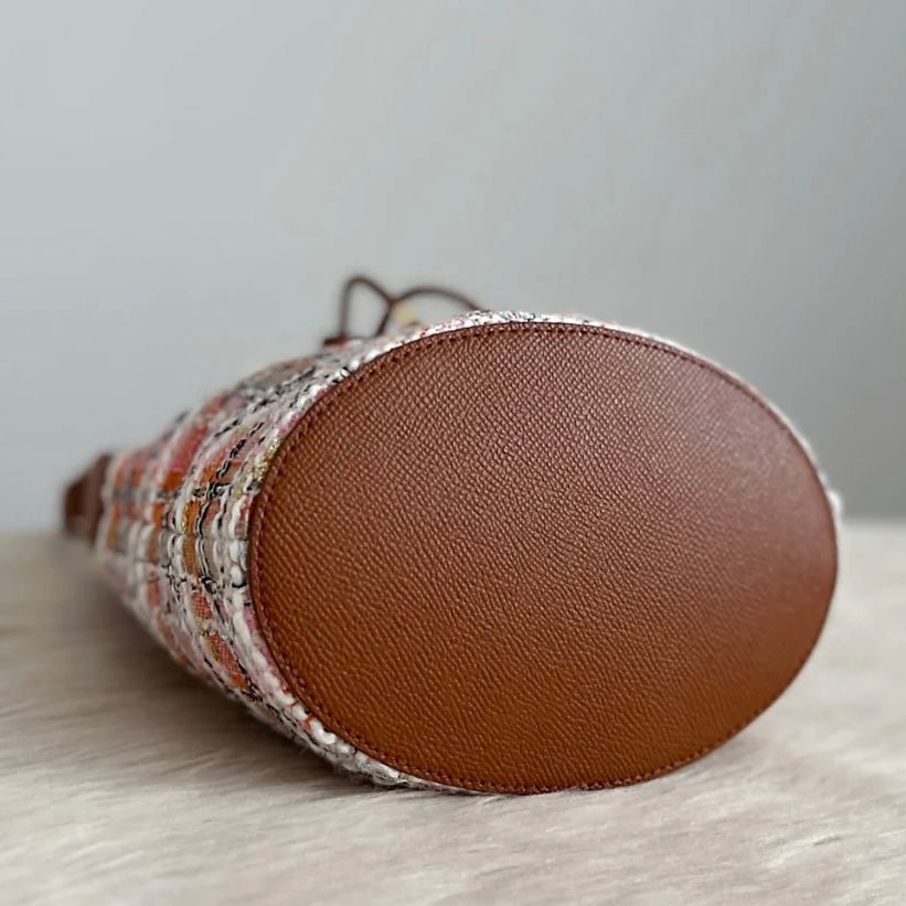 Furla Caramel Leather Drawstring Mini Bucket 2 Way Shoulder Bag Like New