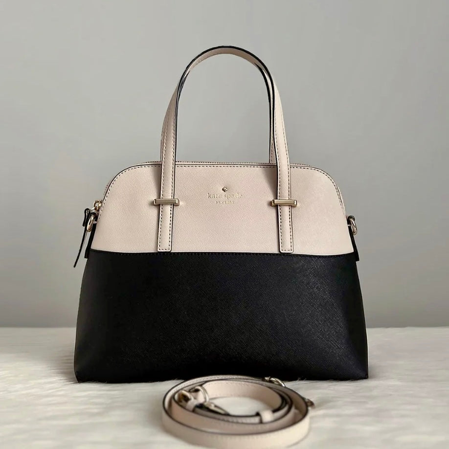 Kate Spade Two Tone Leather Front Logo Carryall 2 Way Shoulder Bag Like New